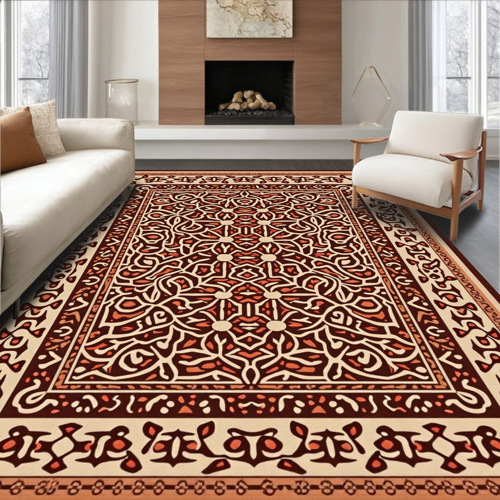Ornate Red and Tan Medallion Rug