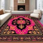 Vibrant Pink Gold Floral Medallion Rug