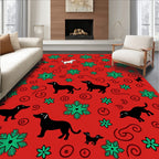 Red Jolly Dachshund Snowflake Collage Rug