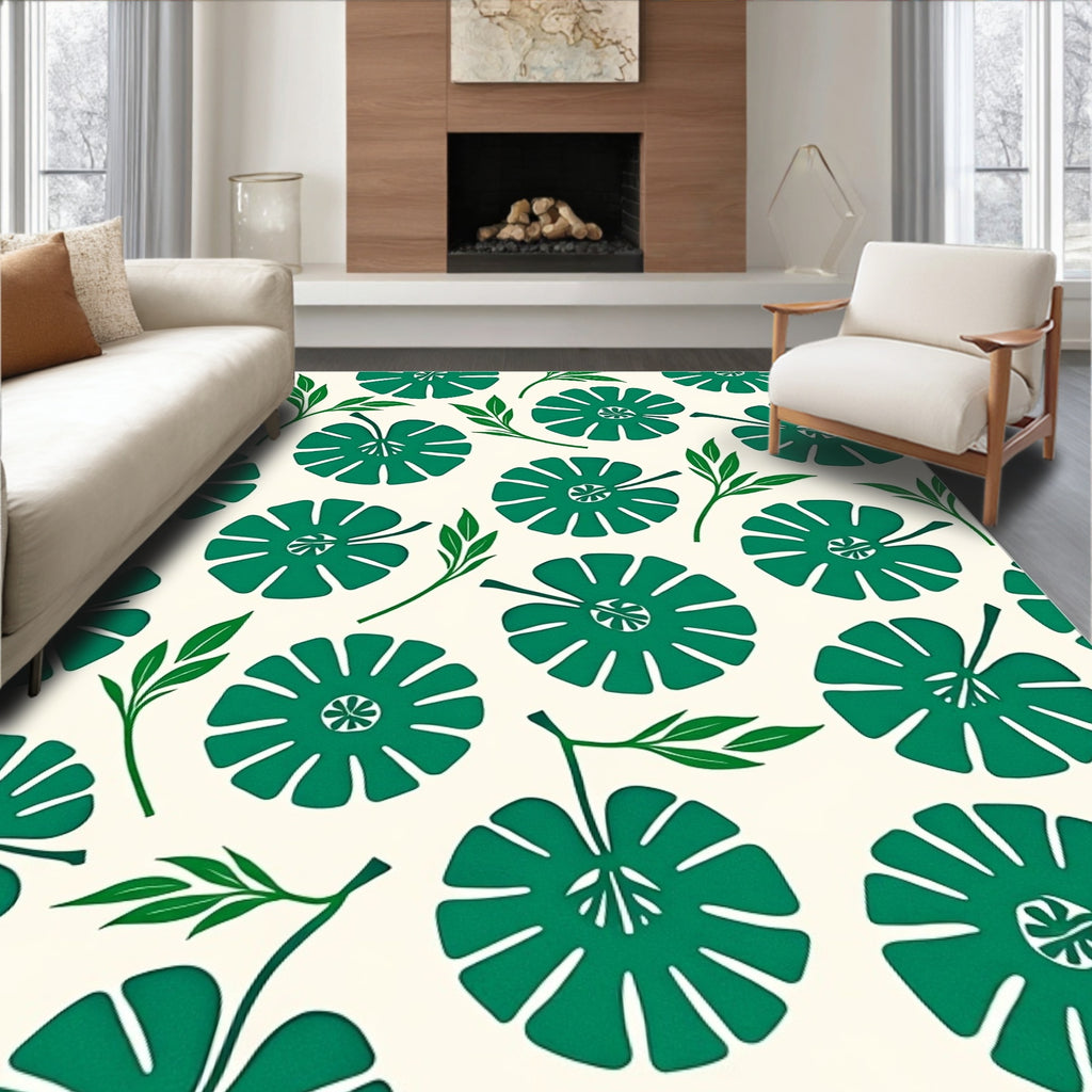 Emerald Green Floral Leaf Cluster Rug