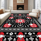 Whimsical Red Gnome Snowflake Folk Rug