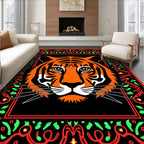 Bold Orange Tiger Face Bordered Rug