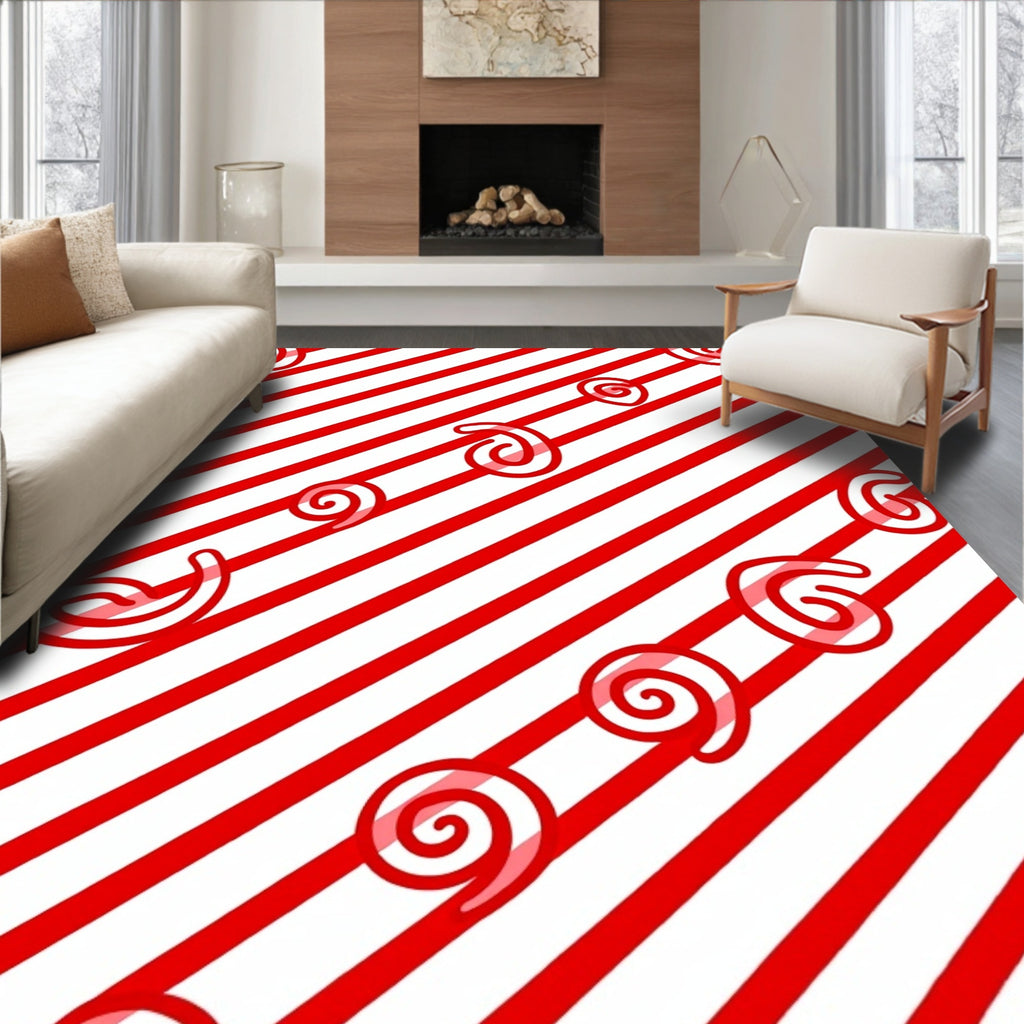 Bold Red Swirl Stripe Rug