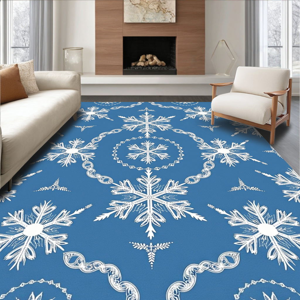 Blue White Snowflake Medallion Snowfall Rug