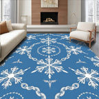 Blue White Snowflake Medallion Snowfall Rug