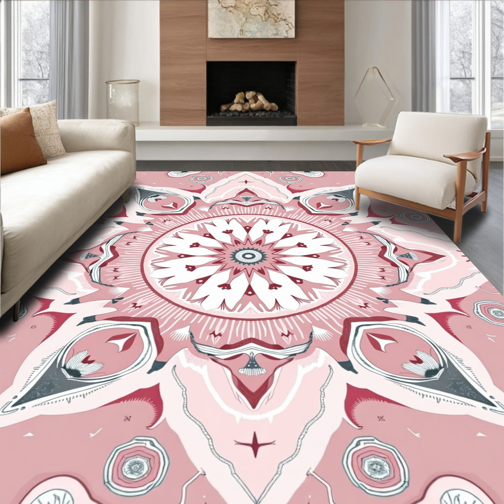 Rose Pink Mandala Starburst Rug