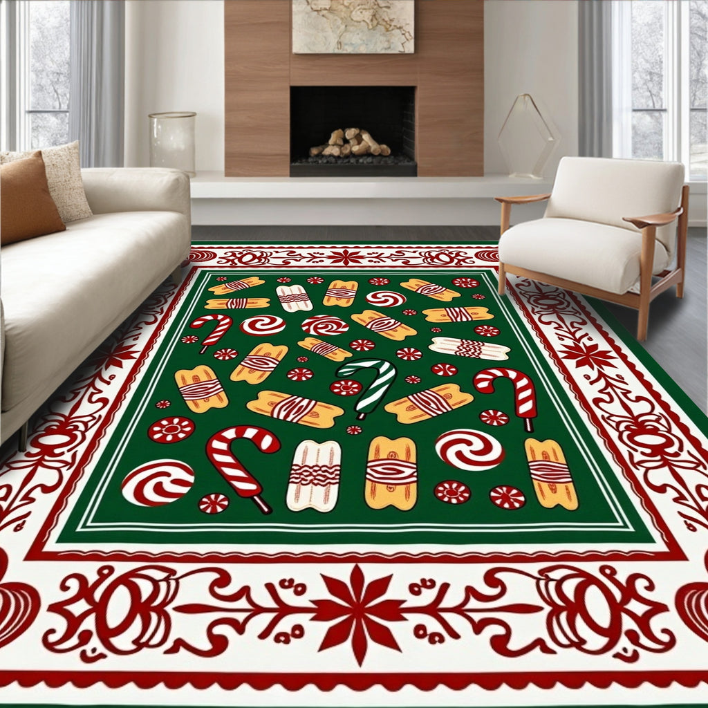 Festive Candy Cane Cookie Swirl Border Rug