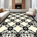 Intricate Black Cream Floral Lattice Rug