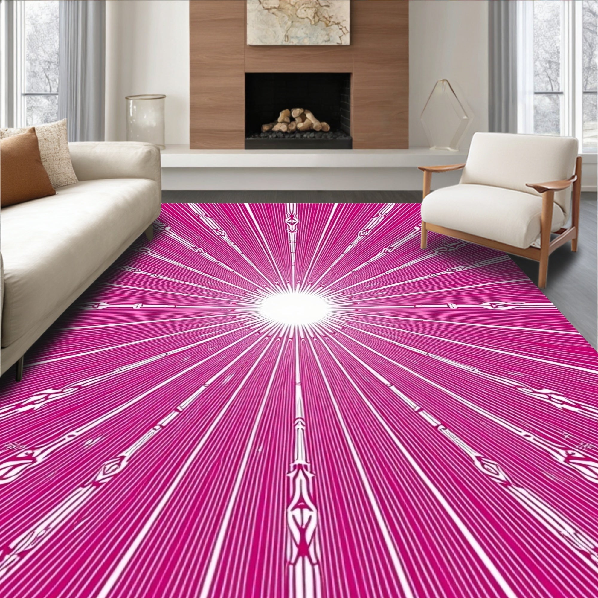 Radiant Fuchsia Burst Sunburst Rug