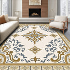 Ornate Gold Blue Medallion Border Rug