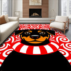 Friendly Dog Red Swirl Background Rug