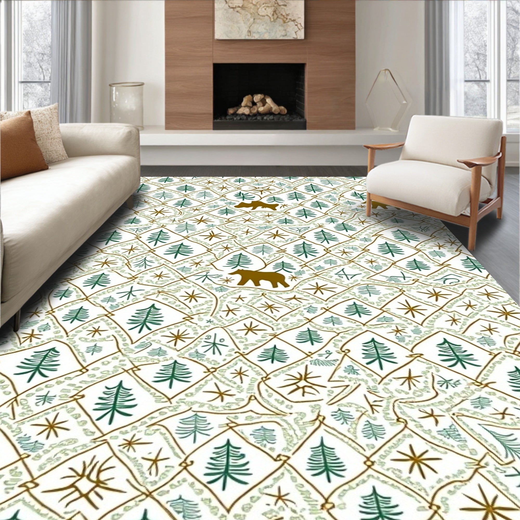 Woodland Animals Forest Trees Collection Rug