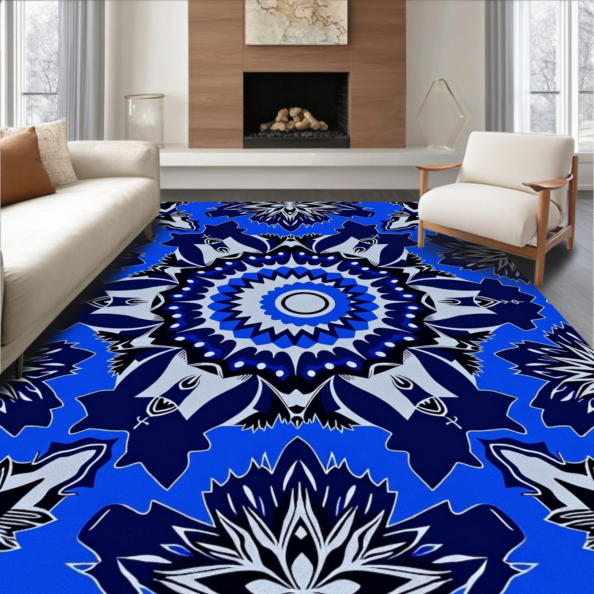 Bold Blue Medallion Kaleidoscope Rug
