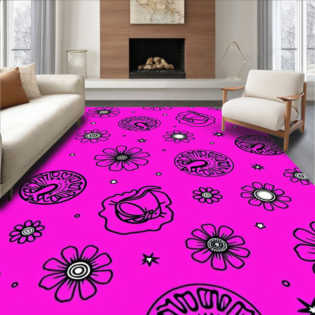 Pink Floral Medallion Starburst Repeat Rug