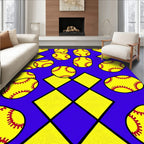 Yellow Crimson Baseball Squares Rug