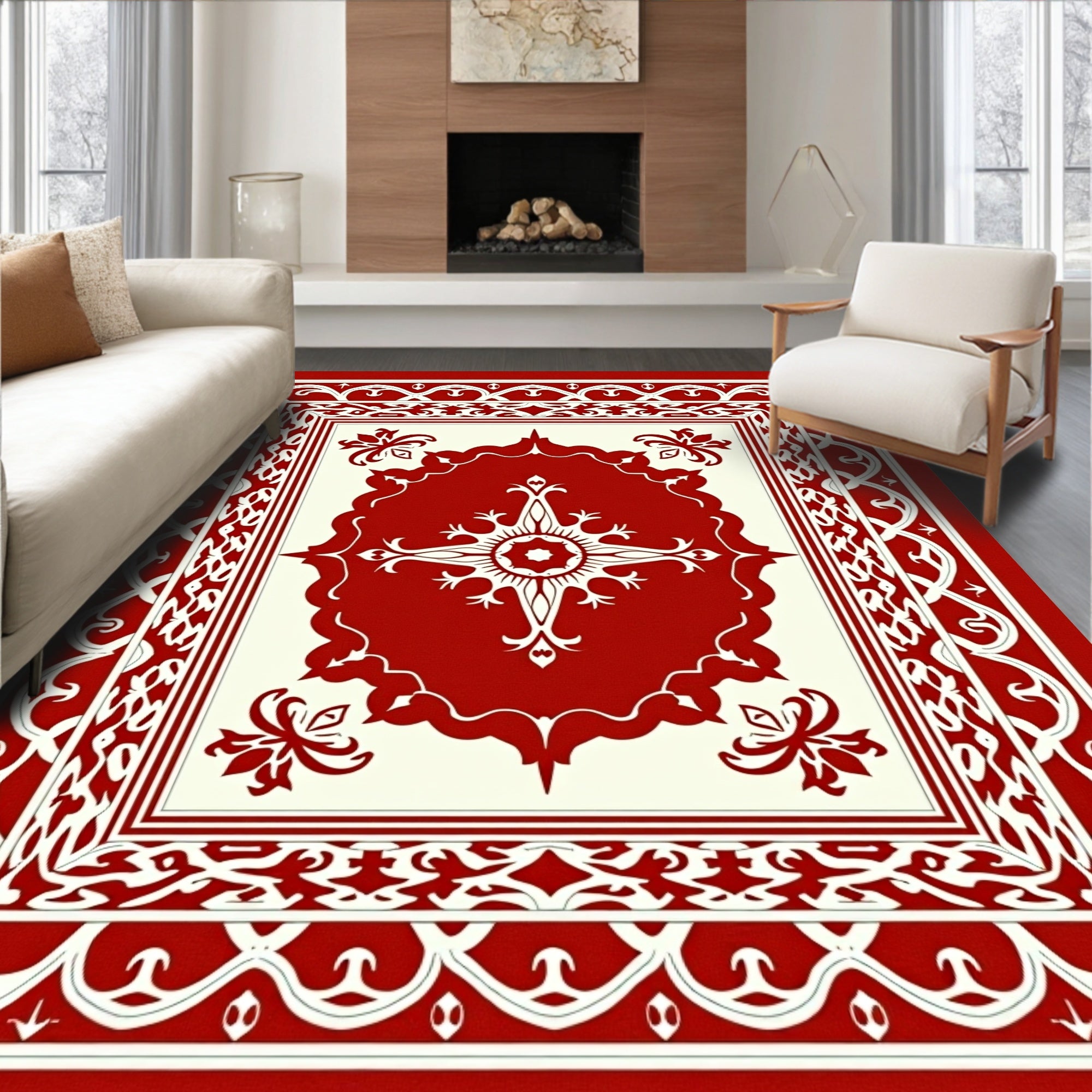Classic Red Vintage Geometric Medallion Rug