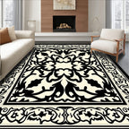 Classic Black Ivory Floral Scroll Border Rug