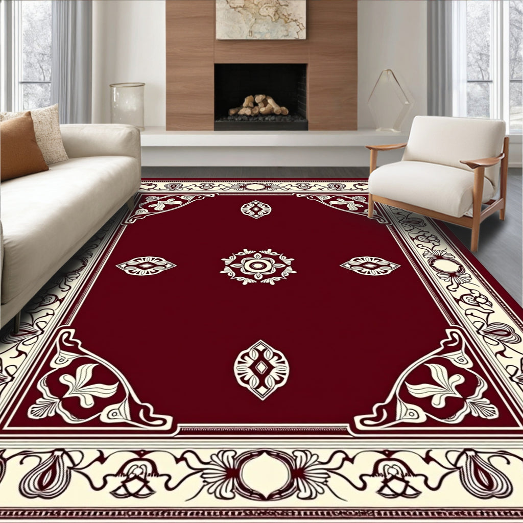 Crimson Cream Antique Floral Medallion Accent Rug