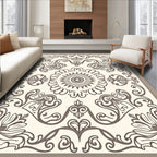 Ornate Cream and Brown Floral Medallion Rug