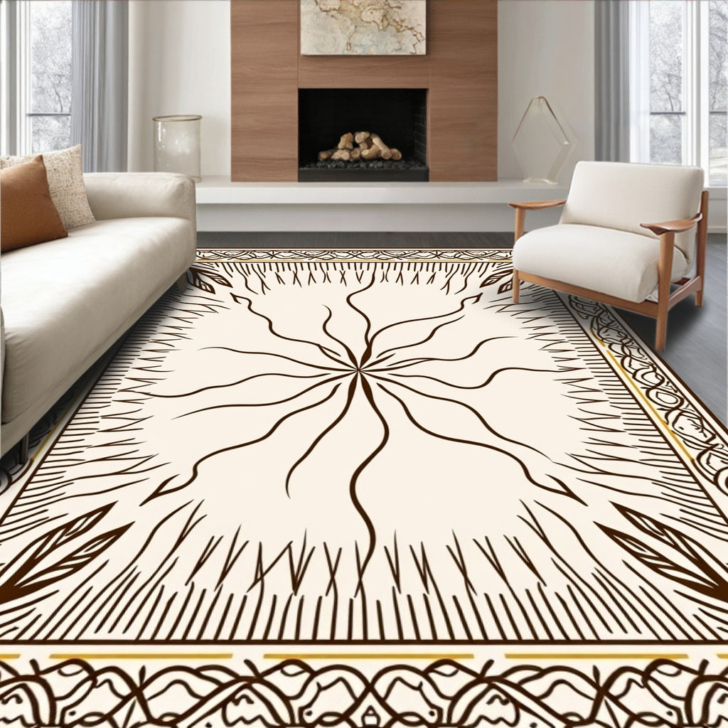 Cream and Brown Sunburst Garden Rug