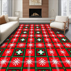 Red Green White Festive Snowflake Plaid Rug