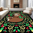 Festive Sloth Holly Berry Circle Rug