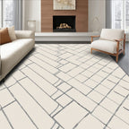 Cream Blue Geometric Intersecting Rectangles Rug