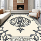 Ornate Cream Mandala Border Rug