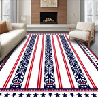 Red White Blue Star Striped Geometric Rug