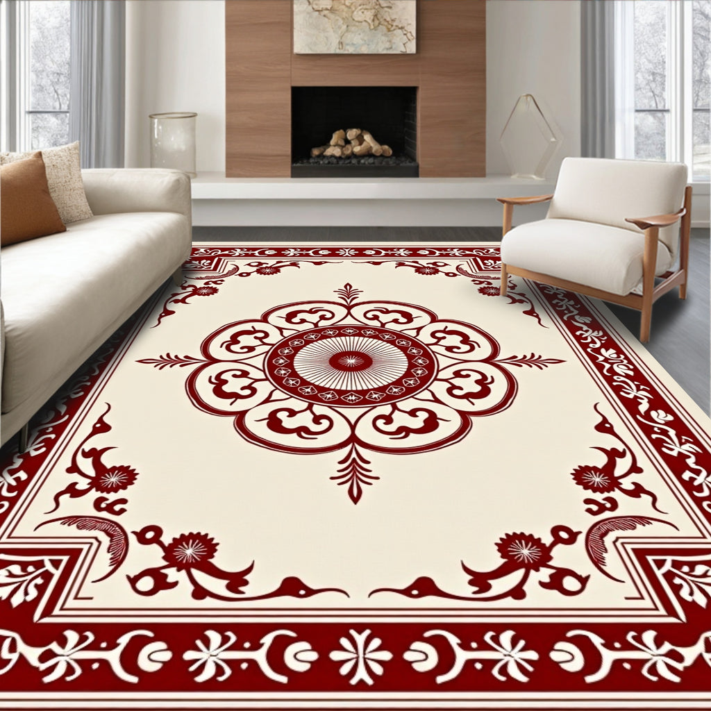 Crimson Floral Border Medallion Rug