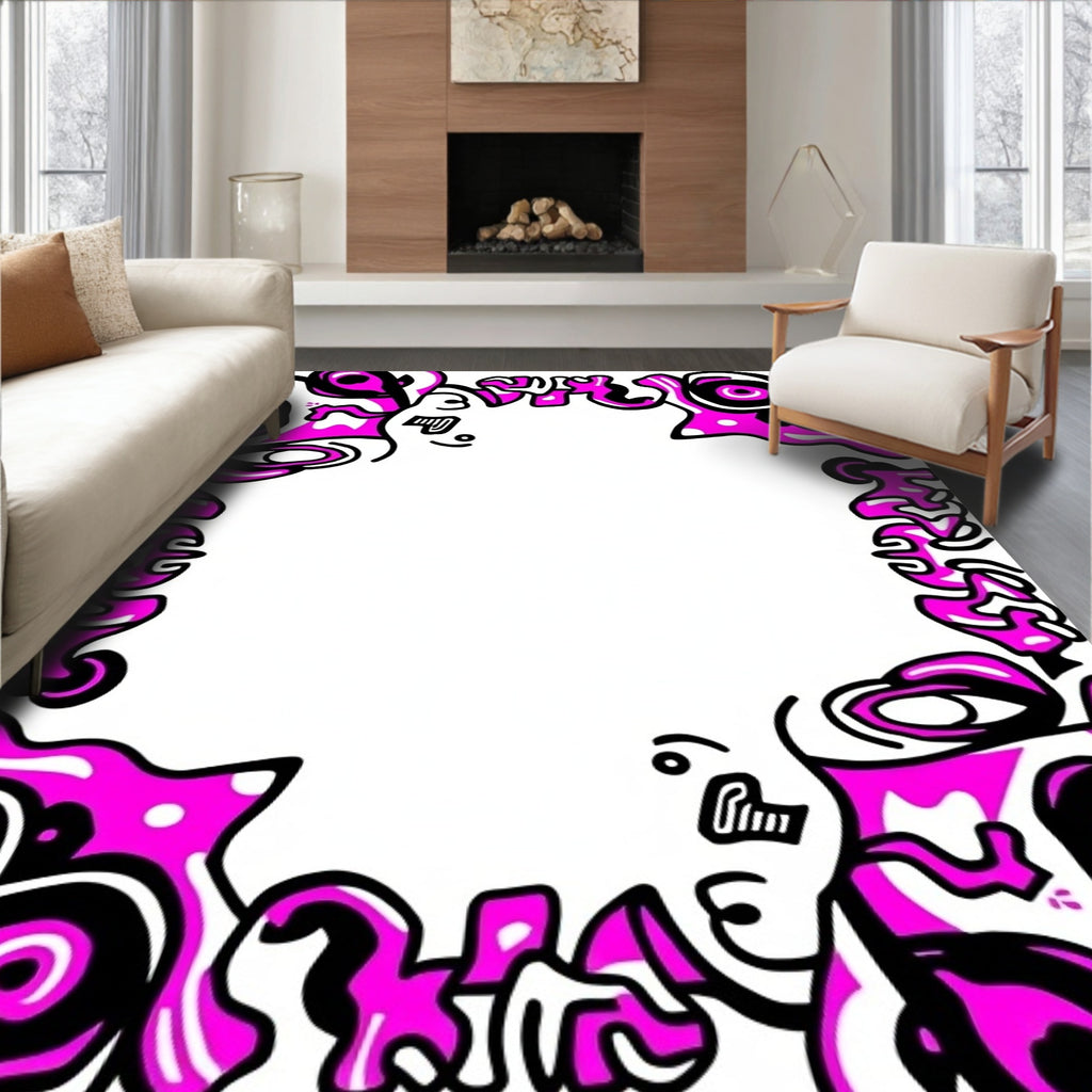 Vibrant Pink Bold Abstract Border Rug