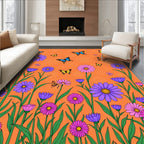 Whimsical Orange Butterfly Garden Rug