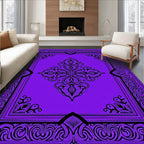 Rich Violet Black Scroll Floral Medallion Rug