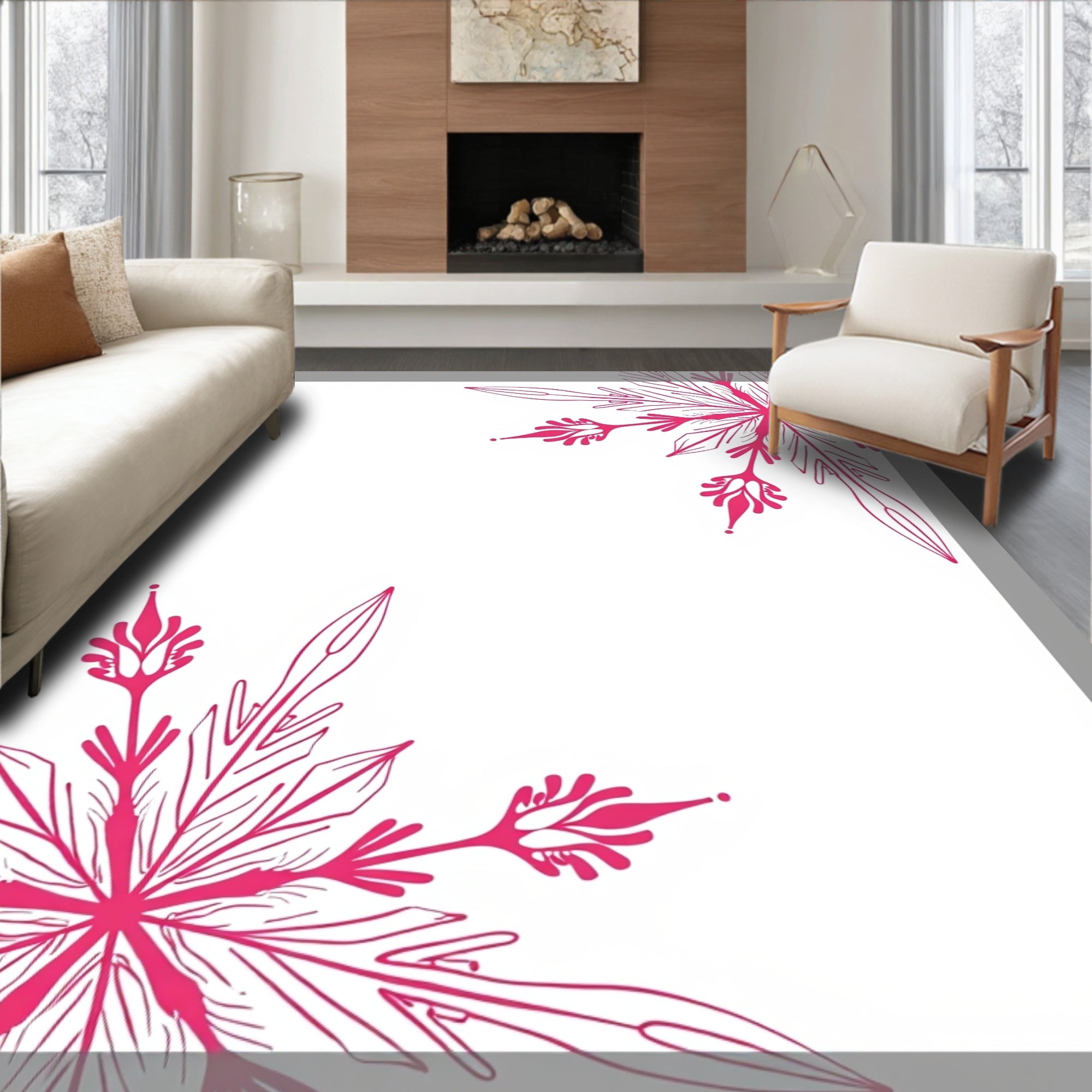 Vibrant Pink Floral Corner Medallion Rug