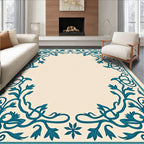 Teal Floral Scroll Border Rug