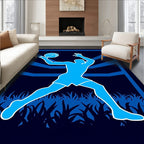Dynamic Blue Basketball Player Silhouette Rug