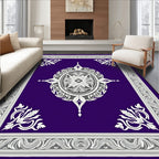 Royal Purple White Scroll Medallion Rug