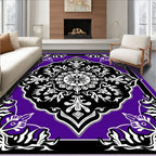 Vibrant Purple Black Floral Medallion Rug