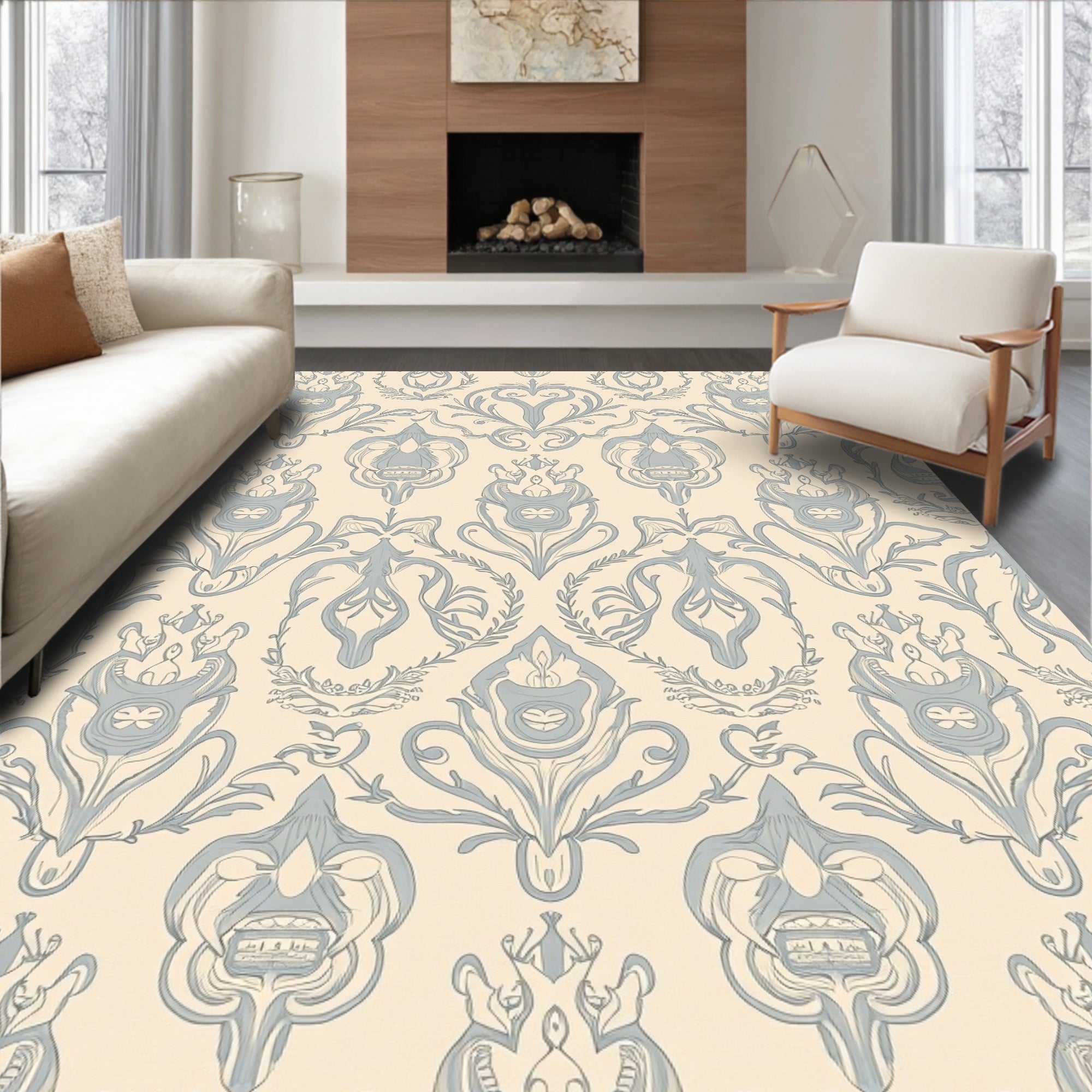 Pale Blue Baroque Swirls Rug