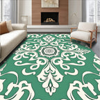 Teal Ivory Baroque Floral Medallion Rug