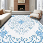 Blue Floral Swirl Medallion Rug