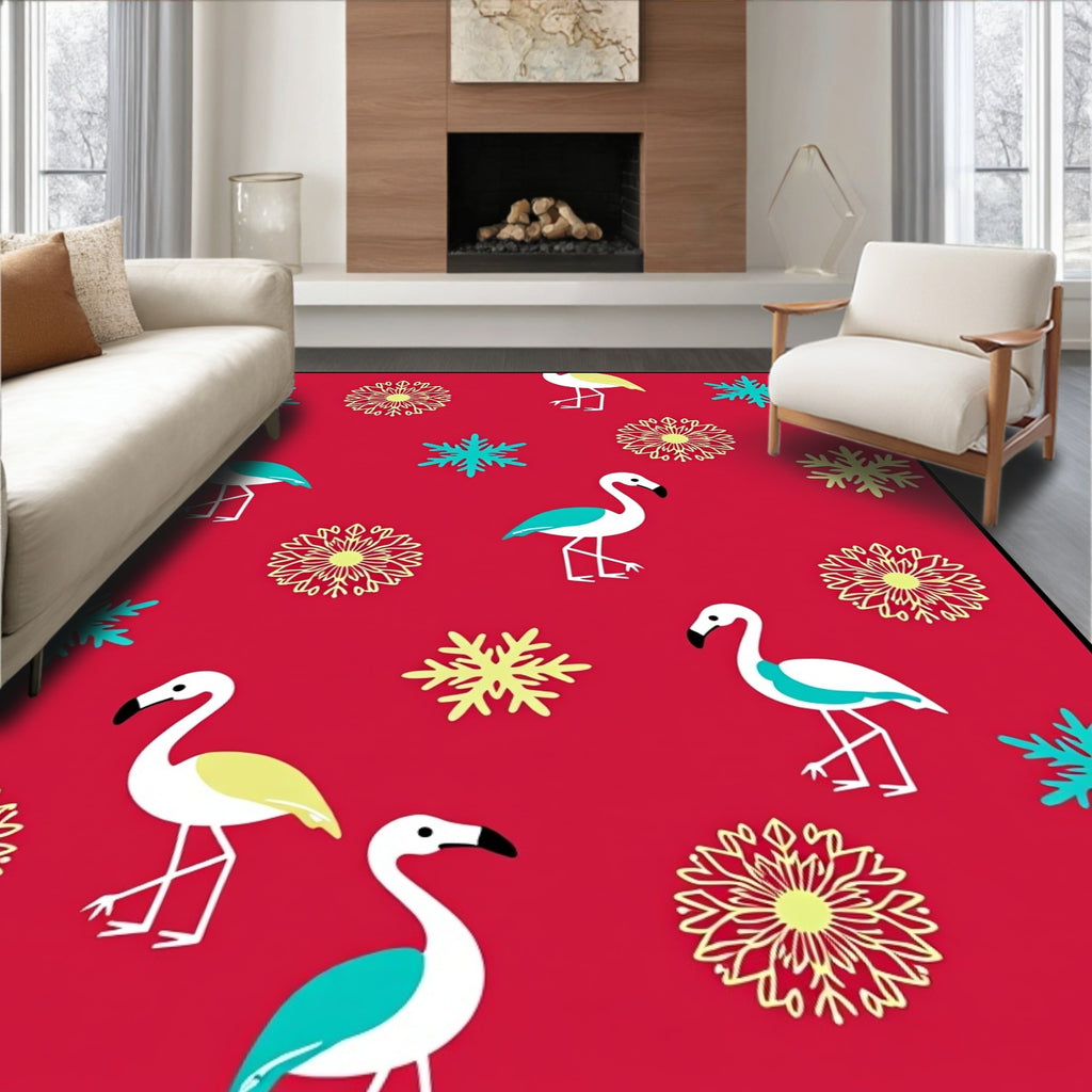 Red Flamingo Snowflake Medley Rug