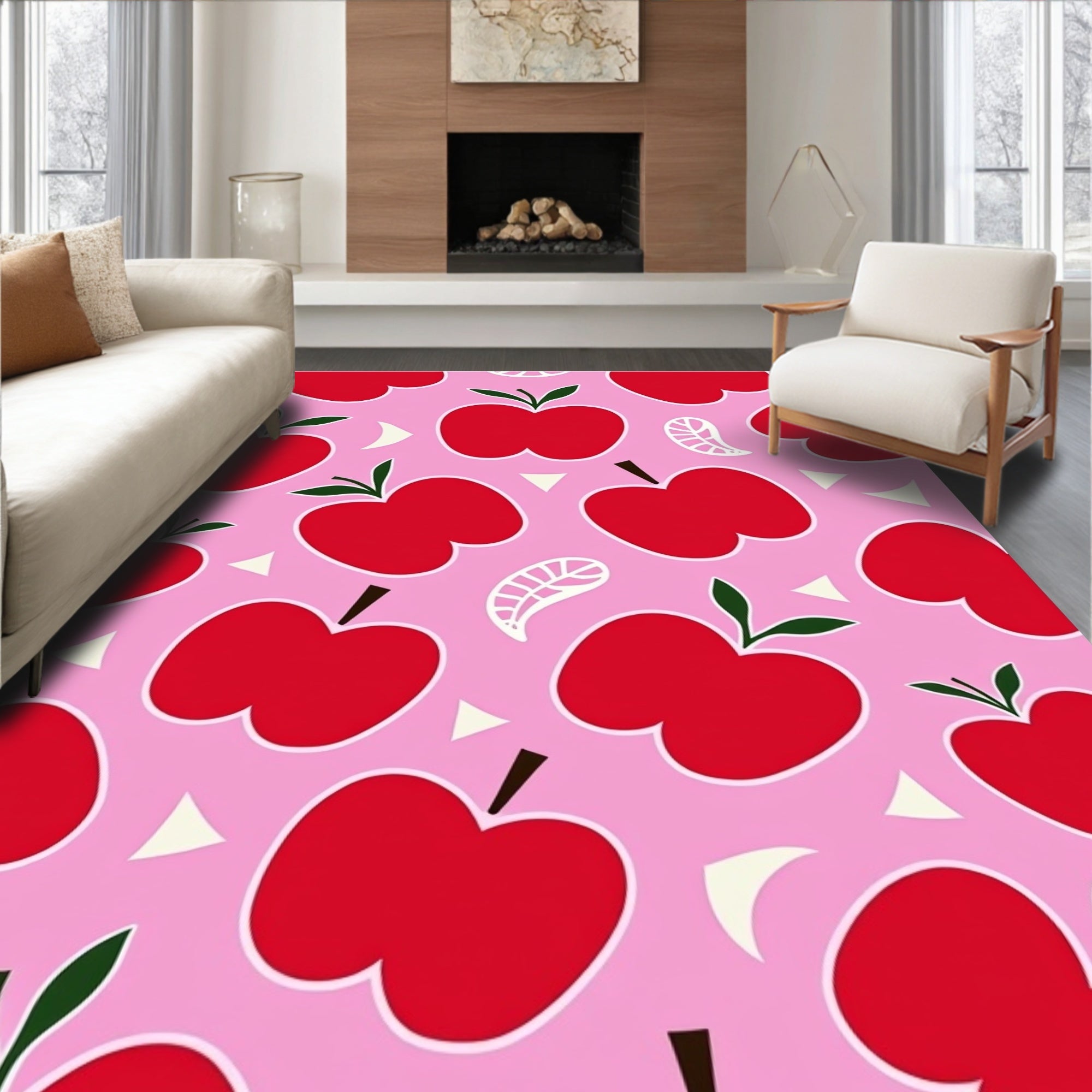 Red Apple Pink Geometric Collage Rug