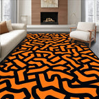 Bold Orange Black Abstract Maze Rug