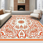 Vibrant Orange Floral Swirls Rug