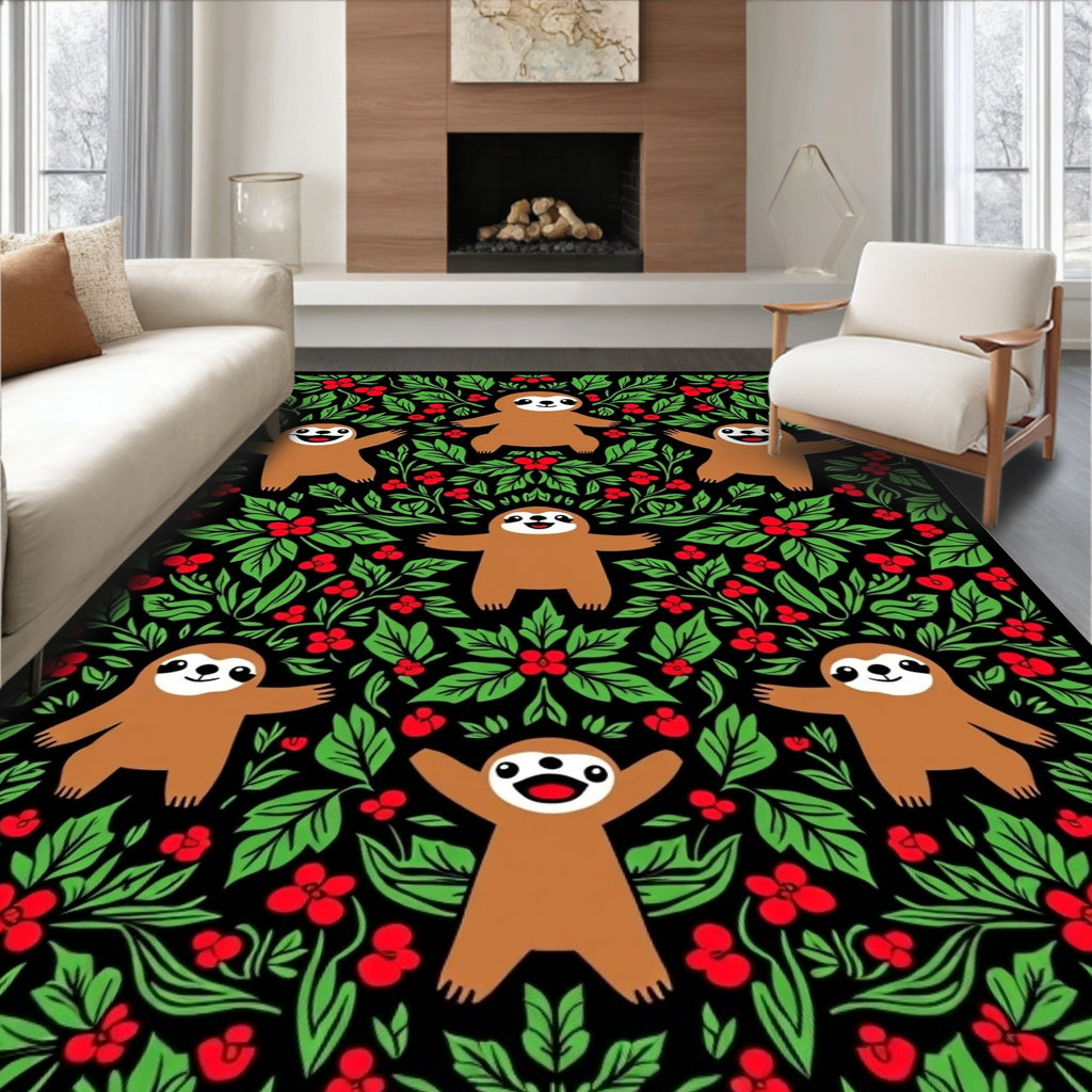Happy Sloth Red Berry Foliage Rug
