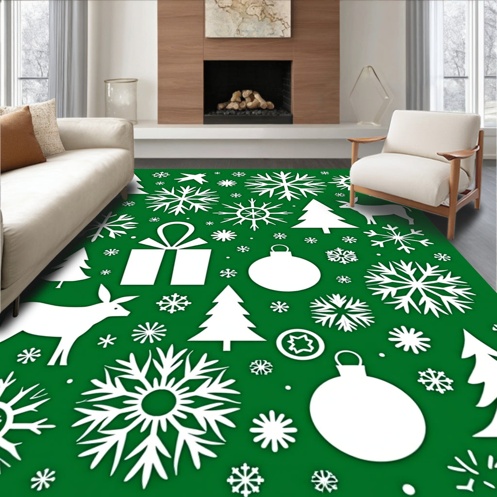 Winter Holiday Icons Green White Collection Rug