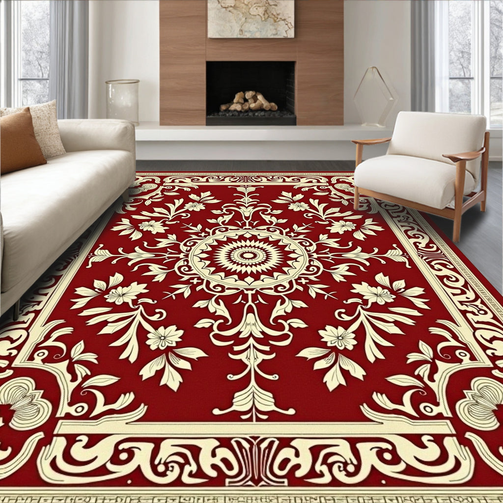 Crimson Floral Medallion Central Border Rug
