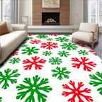 Red Green Snowflakes Scattered Festive Rug