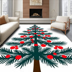 Festive Evergreen Red Orb Accents Rug